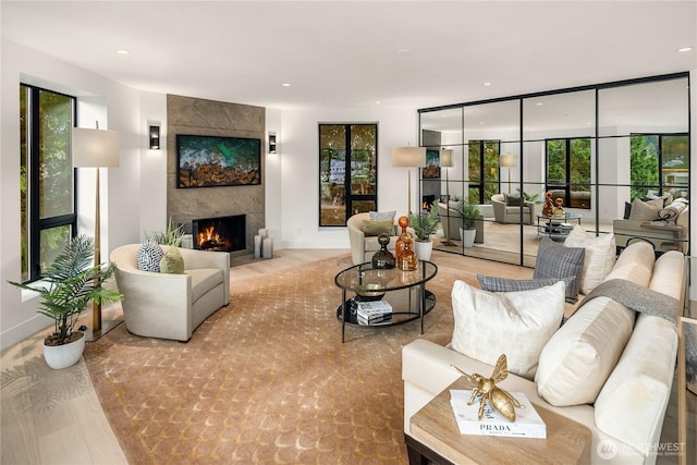 101 101st Ave SE Unit 201A, Bellevue, WA 98004 - living room featuring a fireplace and recessed lighting