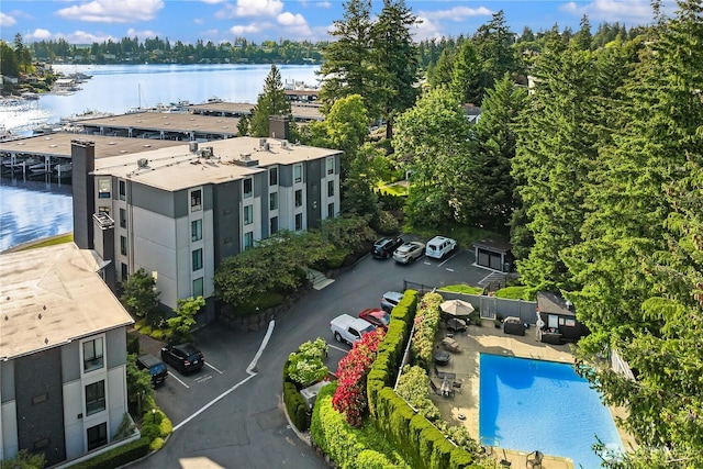 101 101st Ave SE Unit 201A, Bellevue, WA 98004 - aerial view of a nearby body of water and a pool area