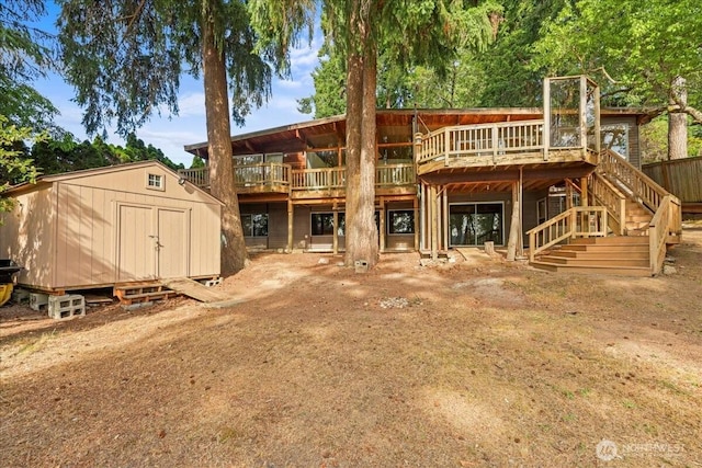 1711 E Lake Sammamish Pl SE, Sammamish, WA 98075 - back of house featuring a storage shed, a wooden deck, and stairs