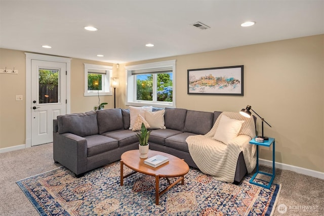 3833 24th Ave W, Seattle, WA 98199 - living room featuring carpet floors and recessed lighting