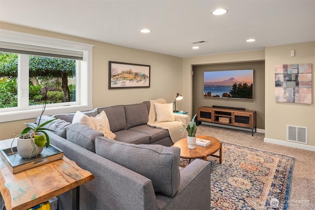 3833 24th Ave W, Seattle, WA 98199 - carpeted living area featuring recessed lighting and baseboards