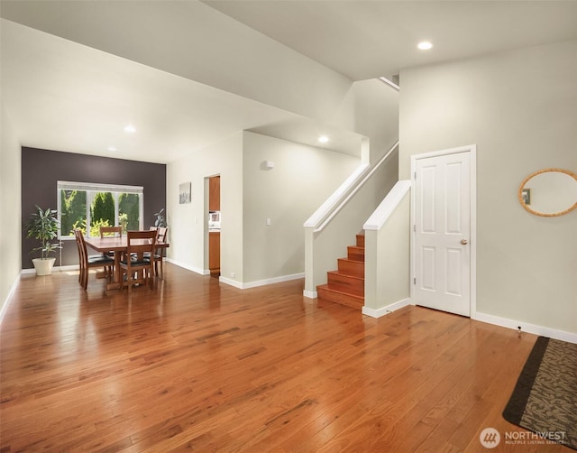 3610 147th Pl SE, Mill Creek, WA 98012 - entrance foyer with hardwood / wood-style floors, stairs, and recessed lighting