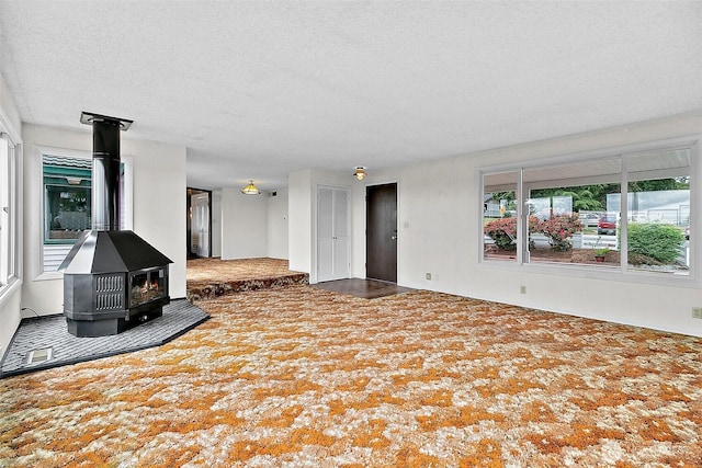 29432 59th Ave S, Auburn, WA 98001 - unfurnished living room with a wood stove and a textured ceiling