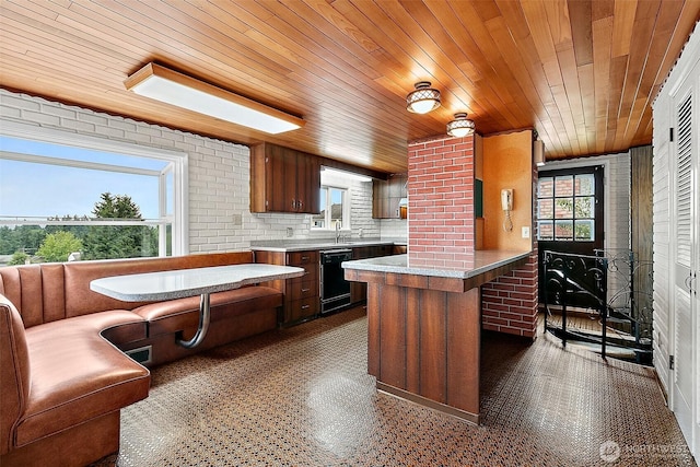 29432 59th Ave S, Auburn, WA 98001 - kitchen featuring black dishwasher, wood ceiling, a peninsula, and a kitchen breakfast bar