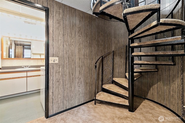 29432 59th Ave S, Auburn, WA 98001 - stairway featuring wooden walls and carpet floors