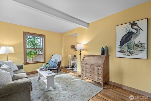 13527 23rd Ave NE, Seattle, WA 98125 - living area with beamed ceiling and wood finished floors