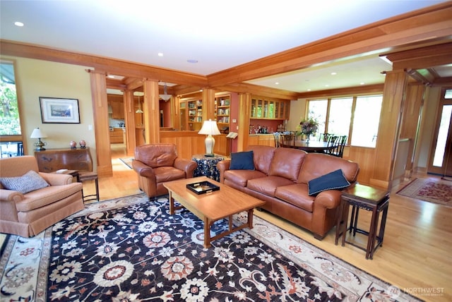 133 Fairway Pl, Sequim, WA 98382 - living area with light wood-style floors, ornate columns, and recessed lighting