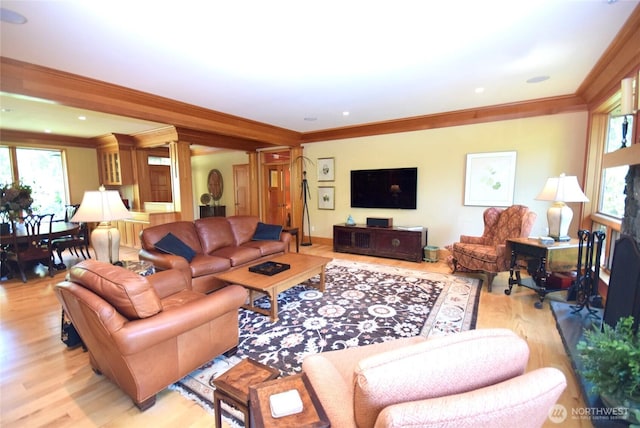 133 Fairway Pl, Sequim, WA 98382 - living area featuring light wood finished floors and ornamental molding