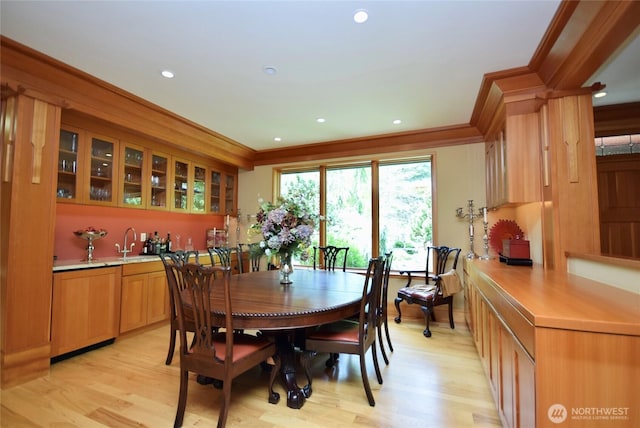 133 Fairway Pl, Sequim, WA 98382 - dining space with crown molding, light wood-type flooring, and recessed lighting