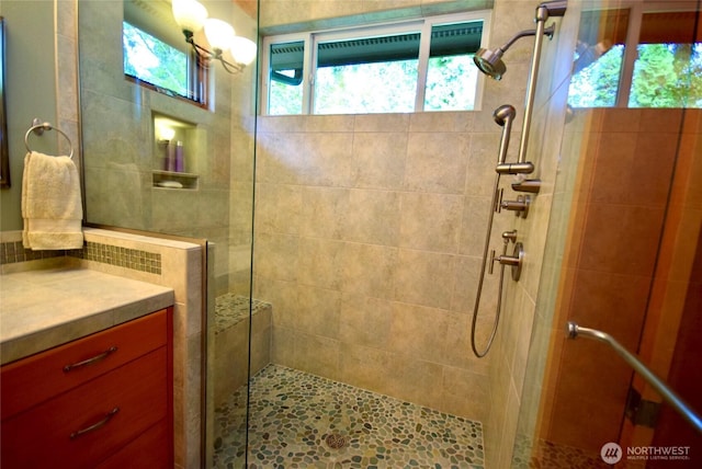 133 Fairway Pl, Sequim, WA 98382 - full bathroom with plenty of natural light, a stall shower, and vanity