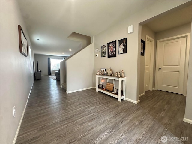 9151 Viola St SE, Tumwater, WA 98501 - hallway with dark wood-style floors and baseboards