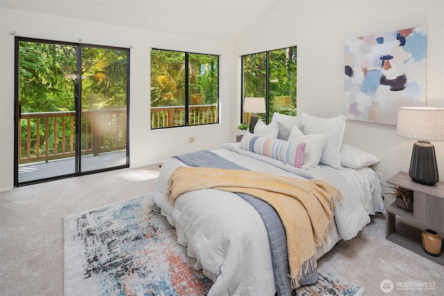 1820 NE 177th St, Shoreline, WA 98155 - bedroom featuring carpet floors, access to outside, and vaulted ceiling