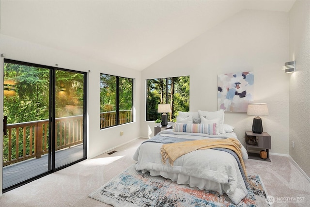 1820 NE 177th St, Shoreline, WA 98155 - carpeted bedroom with access to outside, multiple windows, and high vaulted ceiling
