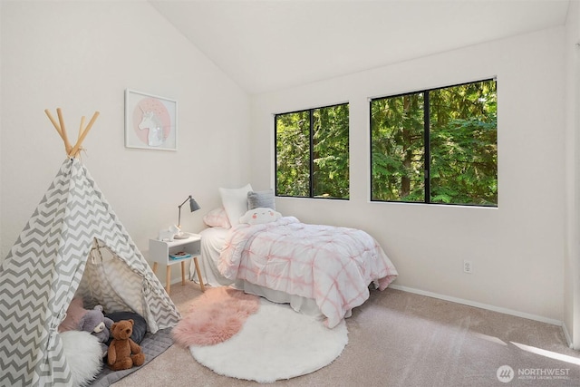 1820 NE 177th St, Shoreline, WA 98155 - carpeted bedroom featuring vaulted ceiling and baseboards
