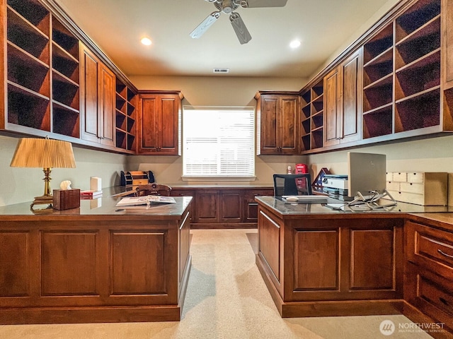 8621 Bainbridge Loop NE, Lacey, WA 98516 - office space with built in study area, a ceiling fan, and recessed lighting