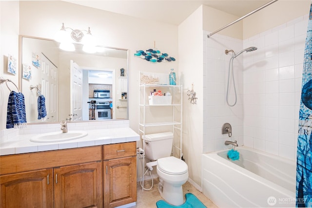 3201 Pacific Ave Unit 403, Tacoma, WA 98418 - full bath with shower / bathtub combination with curtain, vanity, and tile patterned floors