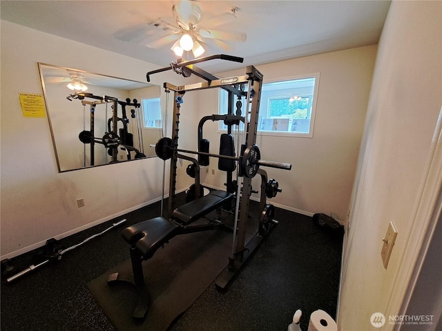 3201 Pacific Ave Unit 403, Tacoma, WA 98418 - exercise area with baseboards and a ceiling fan