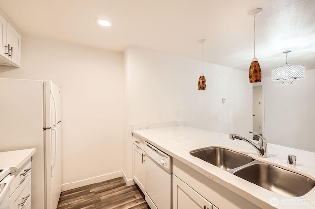 14760 NE 31st St Unit A105, Bellevue, WA 98007 - kitchen with dishwasher, wood finished floors, hanging light fixtures, recessed lighting, and white cabinetry