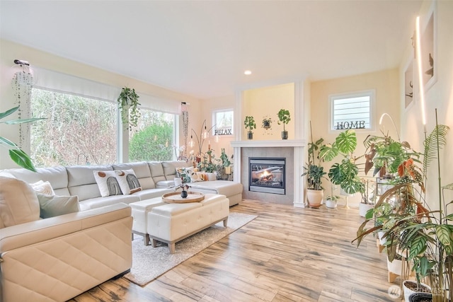 35055 41st Pl S, Auburn, WA 98001 - living area featuring wood finished floors, a fireplace, and recessed lighting