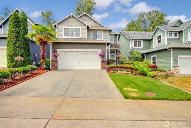 35055 41st Pl S, Auburn, WA 98001 - craftsman inspired home with an attached garage, concrete driveway, brick siding, and a front yard