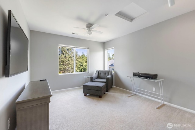 7103 Hazel Pl SE, Auburn, WA 98092 - living area featuring attic access, light carpet, and ceiling fan