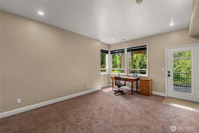 1075 Ridge Crest Dr, Wenatchee, WA 98801 - office area with healthy amount of natural light, carpet, and recessed lighting