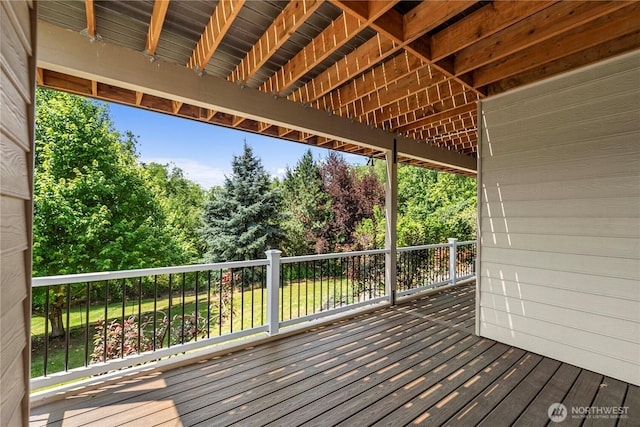1075 Ridge Crest Dr, Wenatchee, WA 98801 - wooden terrace featuring view of wooded area