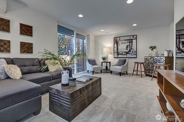 8707 116th Ave NE Unit A, Kirkland, WA 98033 - living room with recessed lighting, carpet floors, and a wall unit AC