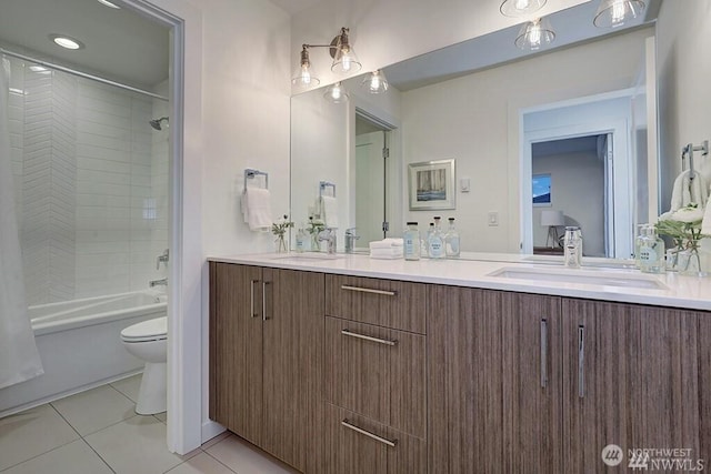 8707 116th Ave NE Unit A, Kirkland, WA 98033 - full bathroom with tile patterned flooring, double vanity, and shower / bathtub combination