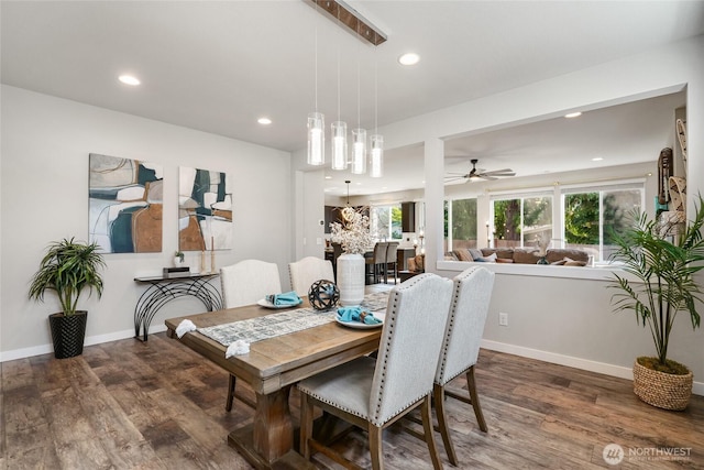 1705 85th Ave SE, Lake Stevens, WA 98258 - dining room with wood finished floors, recessed lighting, and a ceiling fan