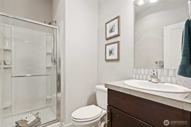 1705 85th Ave SE, Lake Stevens, WA 98258 - full bathroom with tasteful backsplash, a stall shower, and vanity