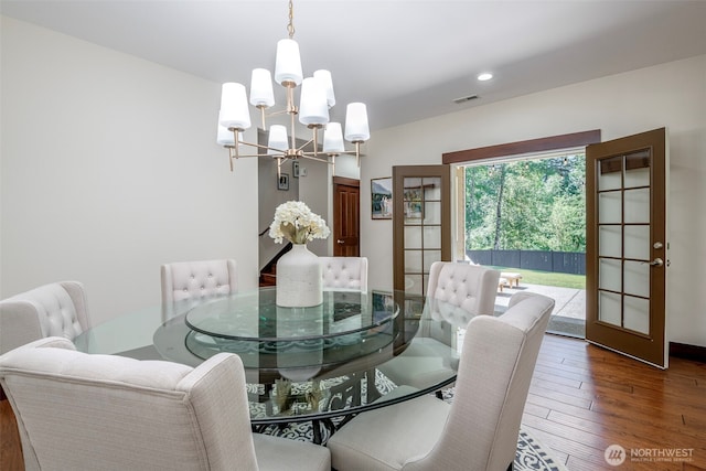 1141 Bell Hill Pl, Dupont, WA 98327 - dining room with a chandelier, wood-type flooring, and recessed lighting