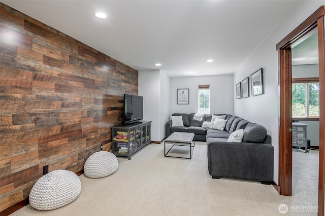 1141 Bell Hill Pl, Dupont, WA 98327 - carpeted living room with wooden walls and recessed lighting
