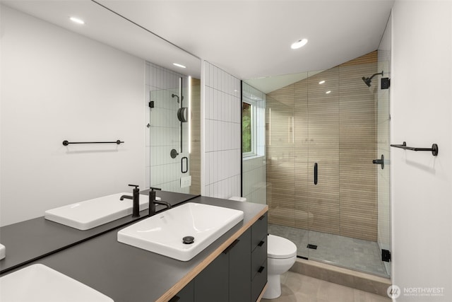926 23rd Ave, Seattle, WA 98122 - full bathroom featuring vanity, a shower stall, tile patterned floors, and recessed lighting