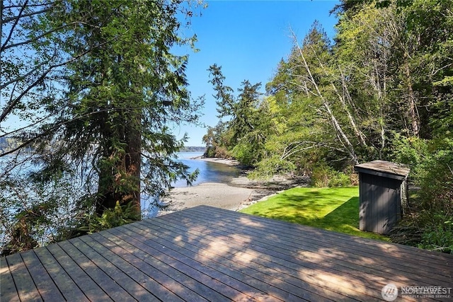 16305 Crescent Dr SW, Vashon, WA 98070 - dock featuring a deck with water view and a yard