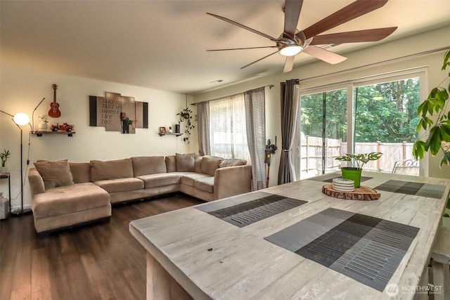 6530 Newaukum Pl NE, Bremerton, WA 98311 - living room with a ceiling fan and dark wood-type flooring