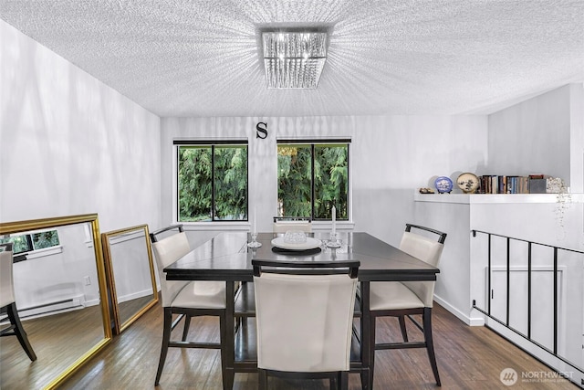 1211 N 8th St Unit 2, Mount Vernon, WA 98273 - dining room featuring a textured ceiling, a chandelier, wood finished floors, and baseboard heating