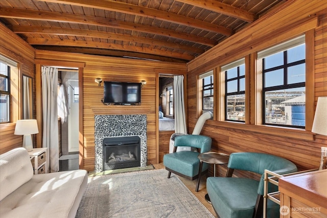 2401 N Northlake Way Unit E7, Seattle, WA 98103 - sunroom with beamed ceiling
