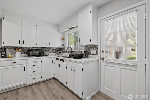 20102012 Dickinson Ave NW, Olympia, WA 98502 - kitchen featuring light wood-style flooring, white cabinetry, and open shelves