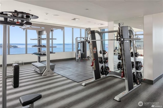 2510 6th Ave Unit 2306, Seattle, WA 98121 - workout area with a water view and carpet