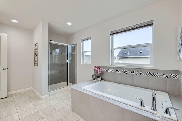 3720 195th Pl SE, Bothell, WA 98012 - full bath with a shower stall, a bath, tile patterned flooring, and recessed lighting