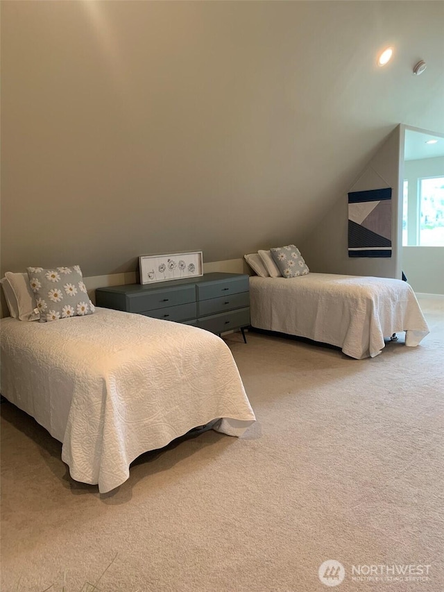 217 San Remo Ln, Chelan, WA 98816 - bedroom with light carpet, vaulted ceiling, and recessed lighting