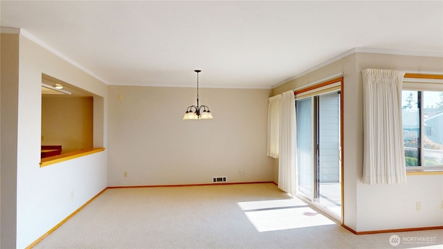 424 14th St # 202, Bellingham, WA 98225 - unfurnished dining area with a chandelier, carpet floors, and crown molding