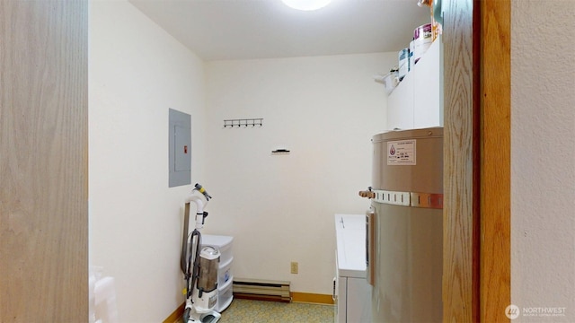424 14th St # 202, Bellingham, WA 98225 - laundry area featuring electric panel, strapped water heater, and baseboard heating