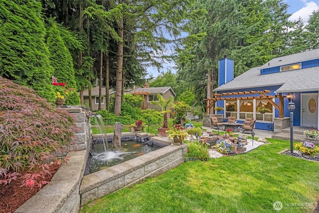 20814 28th Ave SE, Bothell, Bothell, WA 98021 - view of green lawn featuring a patio and a small pond