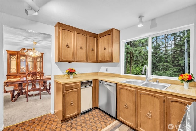20814 28th Ave SE, Bothell, Bothell, WA 98021 - kitchen with stainless steel dishwasher, light countertops, brown cabinets, and dark carpet