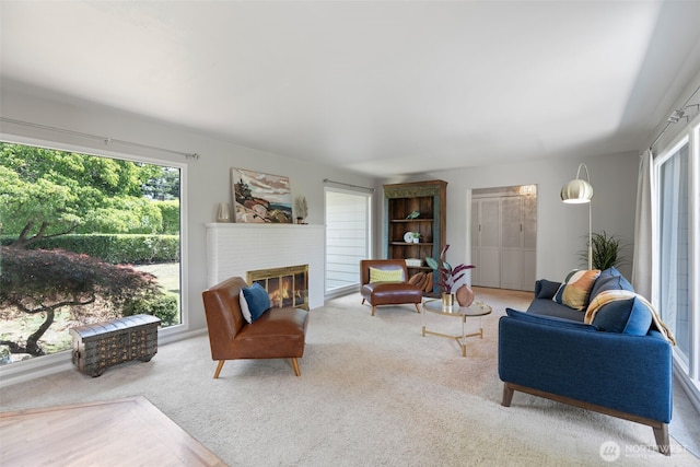 2322 Browns Point Blvd NE, Tacoma, WA 98422 - carpeted living area featuring a brick fireplace