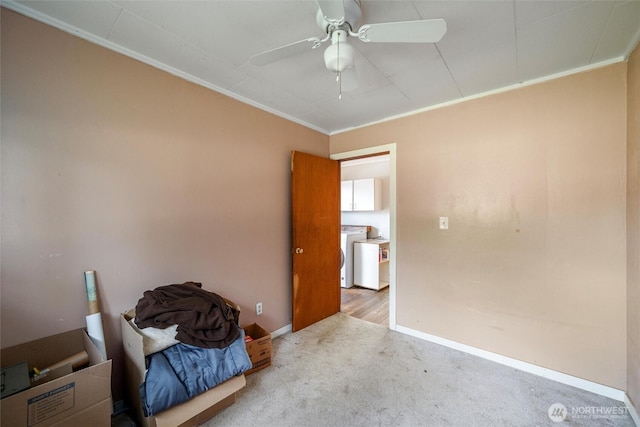 2991 Main St, Custer, WA 98240 - carpeted bedroom featuring ornamental molding, washer / dryer, and a ceiling fan