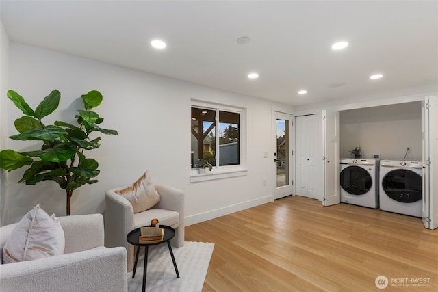 4839 S Holly St, Seattle, WA 98118 - sitting room featuring separate washer and dryer, light wood-type flooring, and recessed lighting