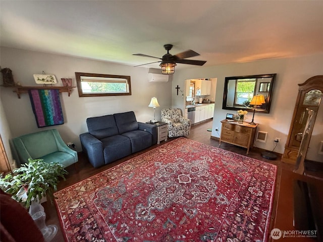 416 Cedar St S, Omak, WA 98841 - living area with a ceiling fan and an AC wall unit